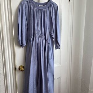 COS Soft Blue Gathered Long Sleeve Dress
